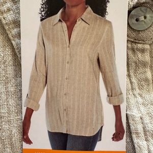 Orvis Taupe Linen Blend Long Sleeve Shirt